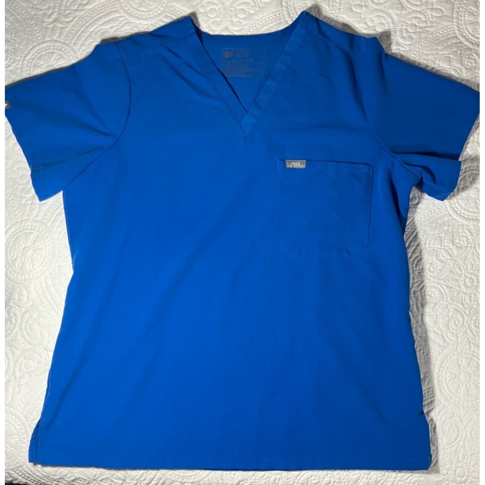 FIGS Catarina V-Neck Scrub Top Womens Large Blue One Pocket Medical Uniform